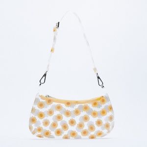 Zara vinyl transparent shoulder bag with yellow floral print NWT